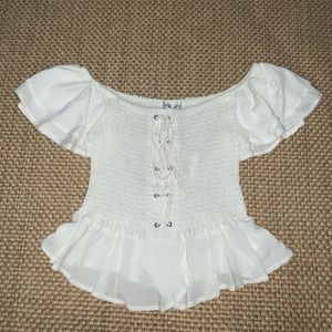 Revamped White Ruffle Off The Shoulder Blouse